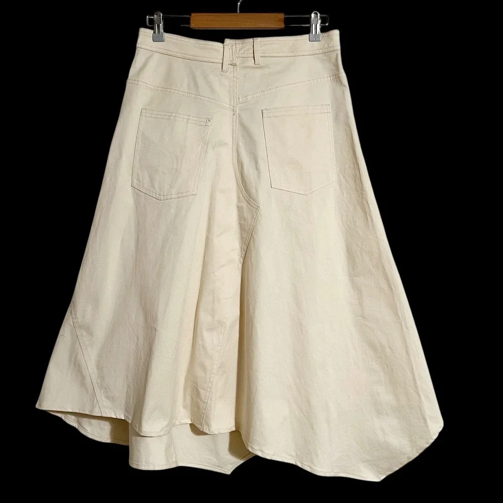 ZARA Asymmetrical Midi Skirt Cream Cotton Blend Size Medium